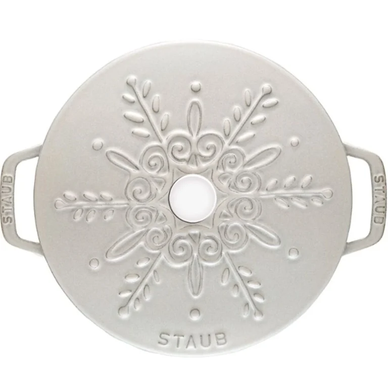 STAUB Öntöttvas főzőedény, zománcozott, 24 cm/3,6 l, "snowflake" tört fehér színű