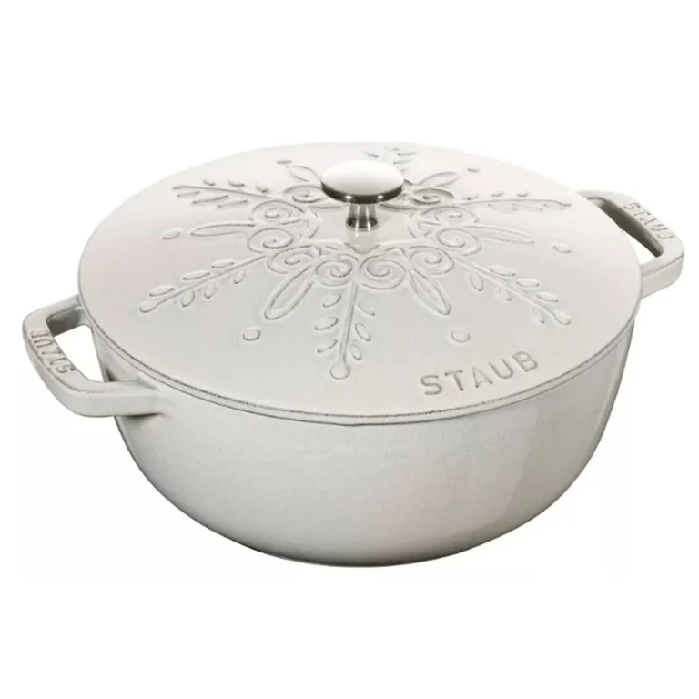 STAUB Öntöttvas főzőedény, zománcozott, 24 cm/3,6 l, "snowflake" tört fehér színű