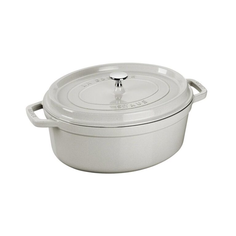 STAUB Öntöttvas főzőedény, zománcozott, 27 cm/3,2 liter, Cocotte Ovale tört fehér