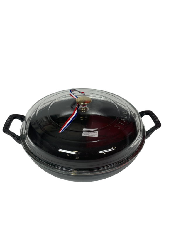 STAUB Öntöttvas serpenyő, zománcozott, sütő, pároló edény, üveg fedővel, 30 cm/3,6 liter, Egyedi kialakítású matt fekete színű (44)