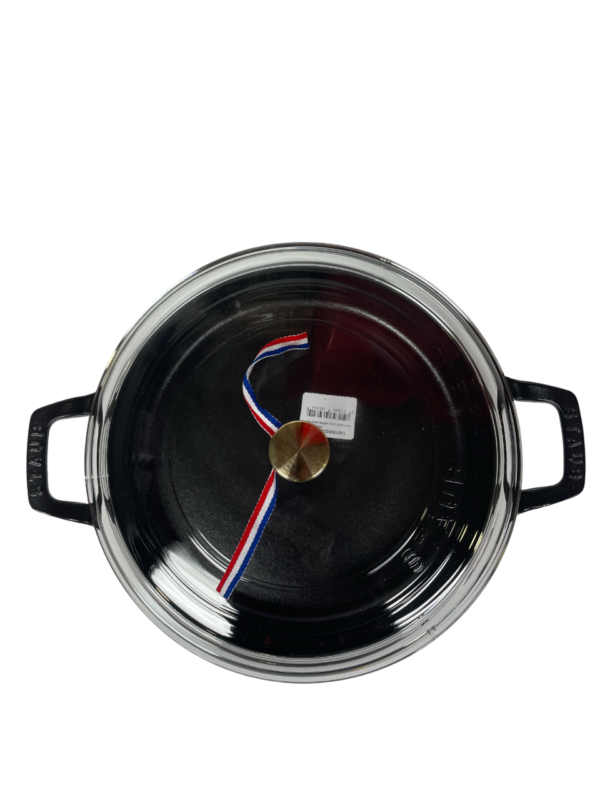 STAUB Öntöttvas serpenyő, zománcozott, sütő, pároló edény, üveg fedővel, 30 cm/3,6 liter, Egyedi kialakítású matt fekete színű (44)