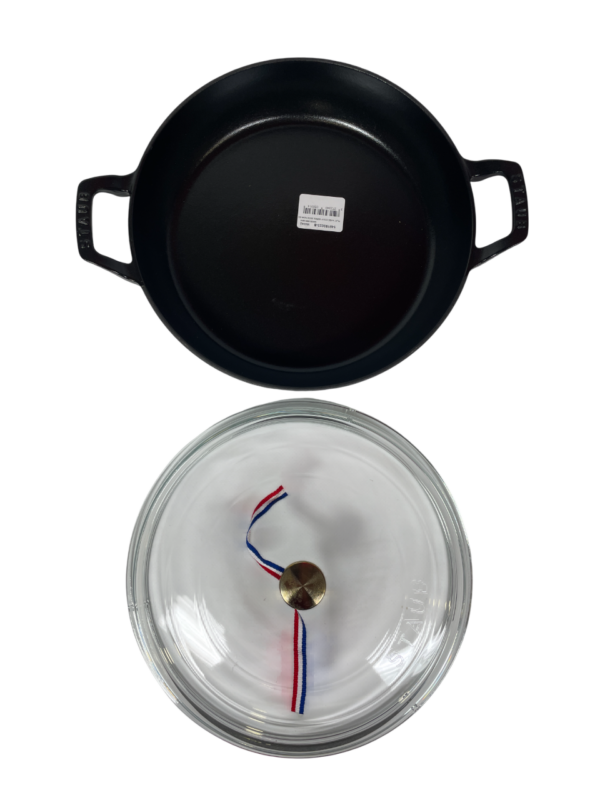 STAUB Öntöttvas serpenyő, zománcozott, sütő, pároló edény, üveg fedővel, 30 cm/3,6 liter, Egyedi kialakítású matt fekete színű (44)