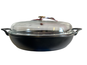 STAUB Öntöttvas serpenyő, zománcozott, sütő, pároló edény, üveg fedővel, 30 cm/3,6 liter, Egyedi kialakítású matt fekete színű (44)