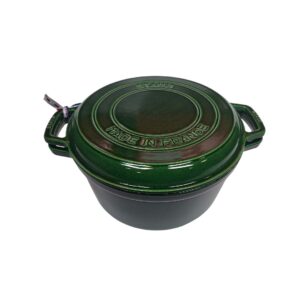 STAUB Öntöttvas főző és grill edény, zománcozott, 28 cm/6,09 liter, Cocotte Braise and grill kerek, bazsalikomzöld (107)