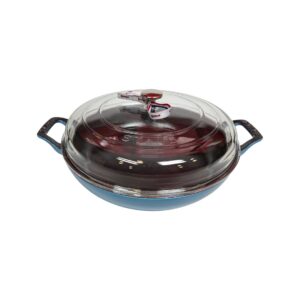 STAUB Öntöttvas edény, üveg fedővel,Plat Rond Avec 30 cm,5,2 L Egyedi kialakítású jégkék színű