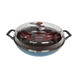 STAUB kerek öntöttvas sütőtál üvegfedővel – 30 cm – Bleu Glacier-jégkék